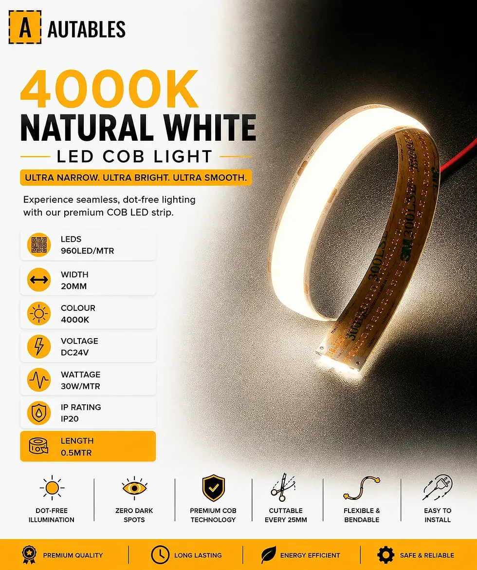 Thumbnail: 4000K COB LED Strip Light 0.5 Meter, 960 LEDs/M, 20mm Ultra Narrow