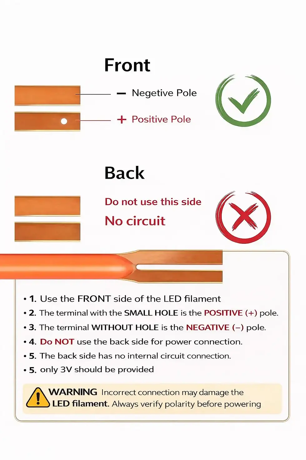 Thumbnail: 2200K Warm white Flexible LED Filament Light–1.8mmDia 12V 220mm SameEnd Terminal
