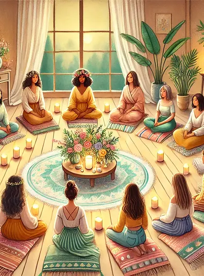 DALL·E 2025-01-15 19.01.46 - A serene and inspiring illustration of a women's circle in a