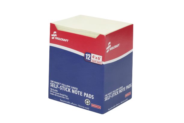 SKILCRAFT® 4in x 6in Ruled Self-Stick Pad - Yellow