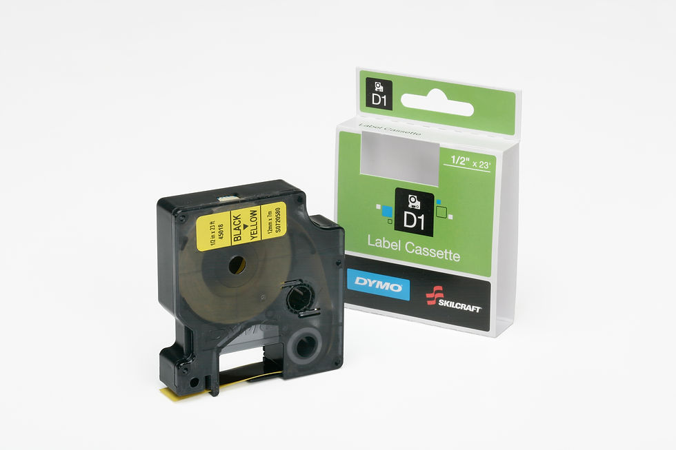 Dymo SKILCRAFT® D1 Cartridge 1/2" x 23' Black on Yellow