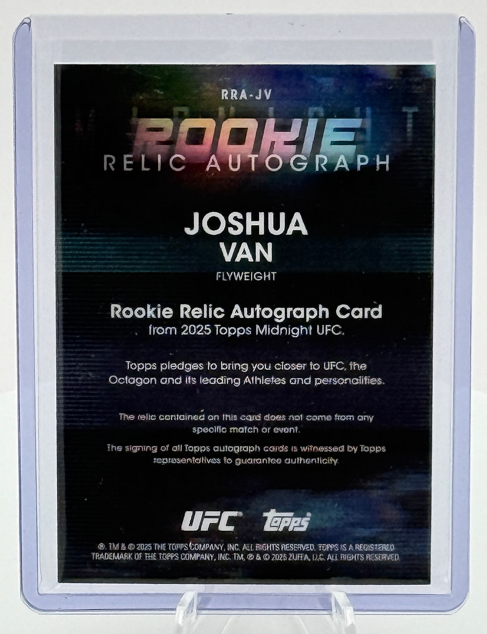Joshua Van (2025) - Topps Midnight UFC #RRA-JV - Rookie Relic Autograph Card - Back View