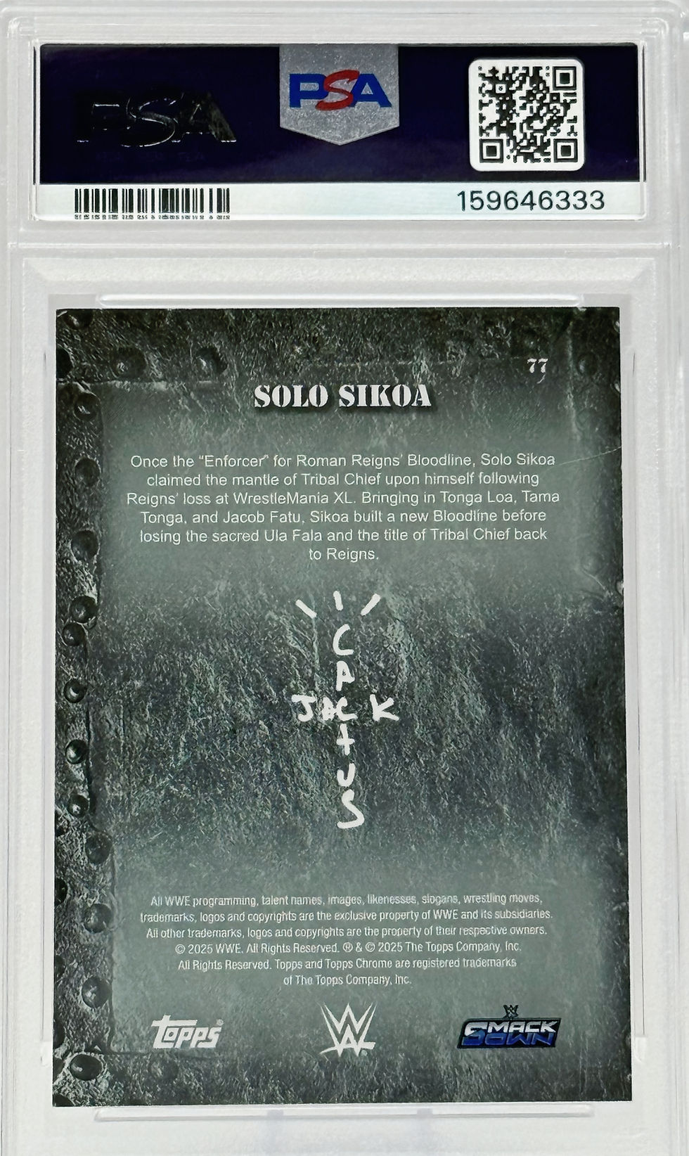 Solo Sikoa (2025) Topps X Cactus Jack #77 S#209/250 Purple Refractor Back View
