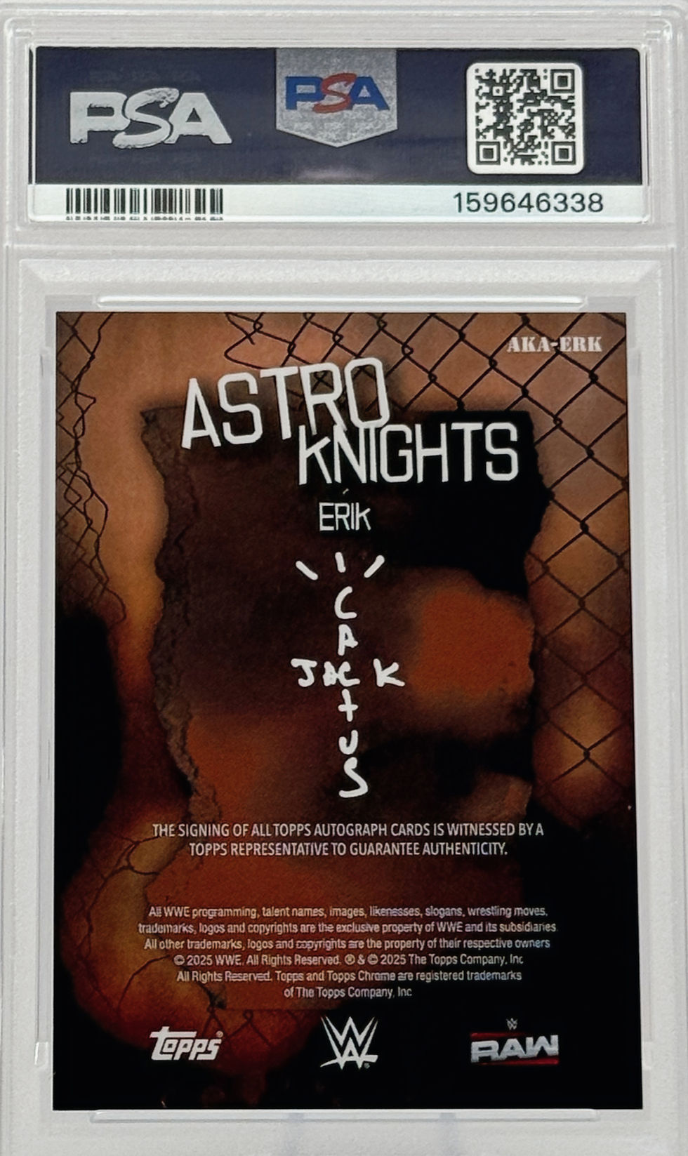 Erik (2025) Topps Chrome WWE x Cactus Jack #AKA-ERK – Astro Knights Autograph Back View