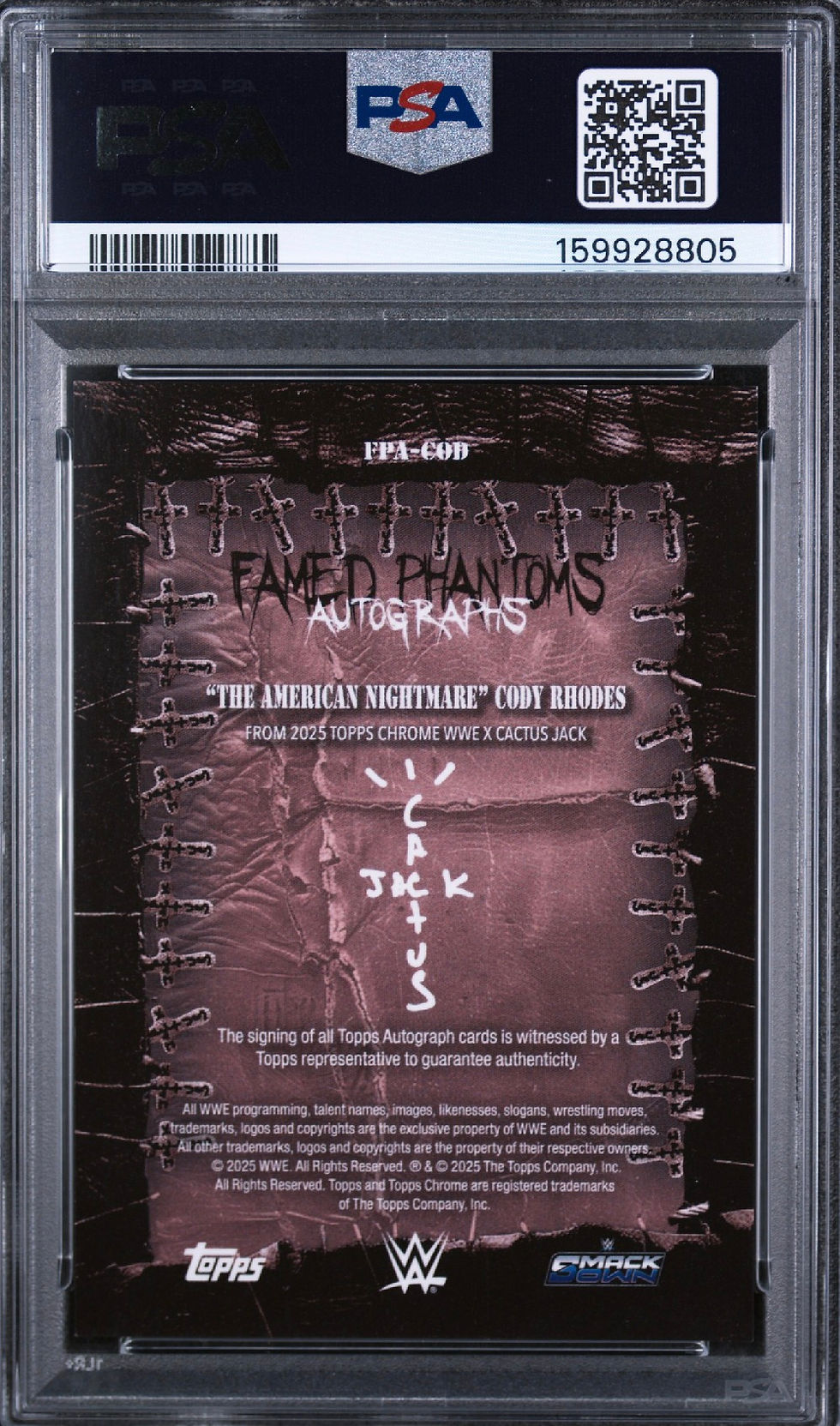 Cody Rhodes (2025) Topps X Cactus Jack #FPA-COD Famed Phantoms Autograph Back View