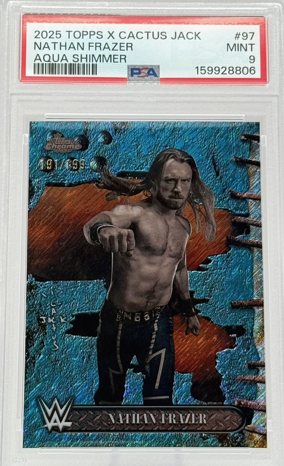 Nathan Frazer (2025) Topps X Cactus Jack #97 S#191/199 Aqua Shimmer Refractor Front View