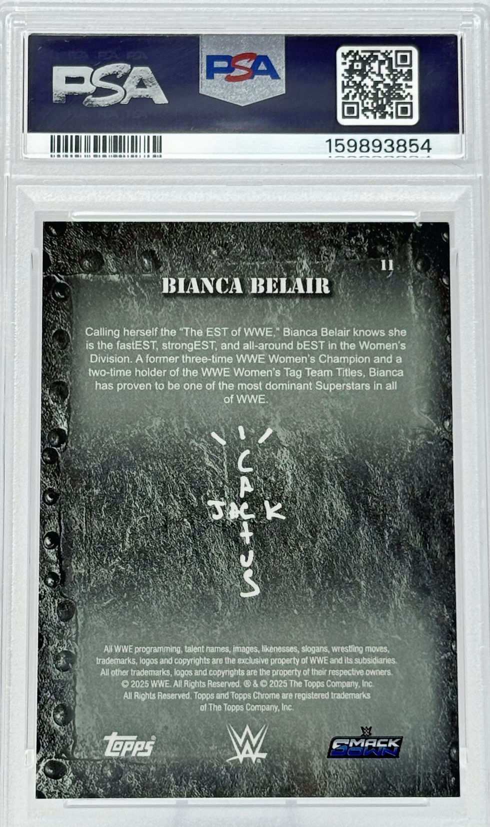 Bianca Belair (2025) Topps WWE X Cactus Jack #11 S#052/125 Blue Sonar Refractor Back View
