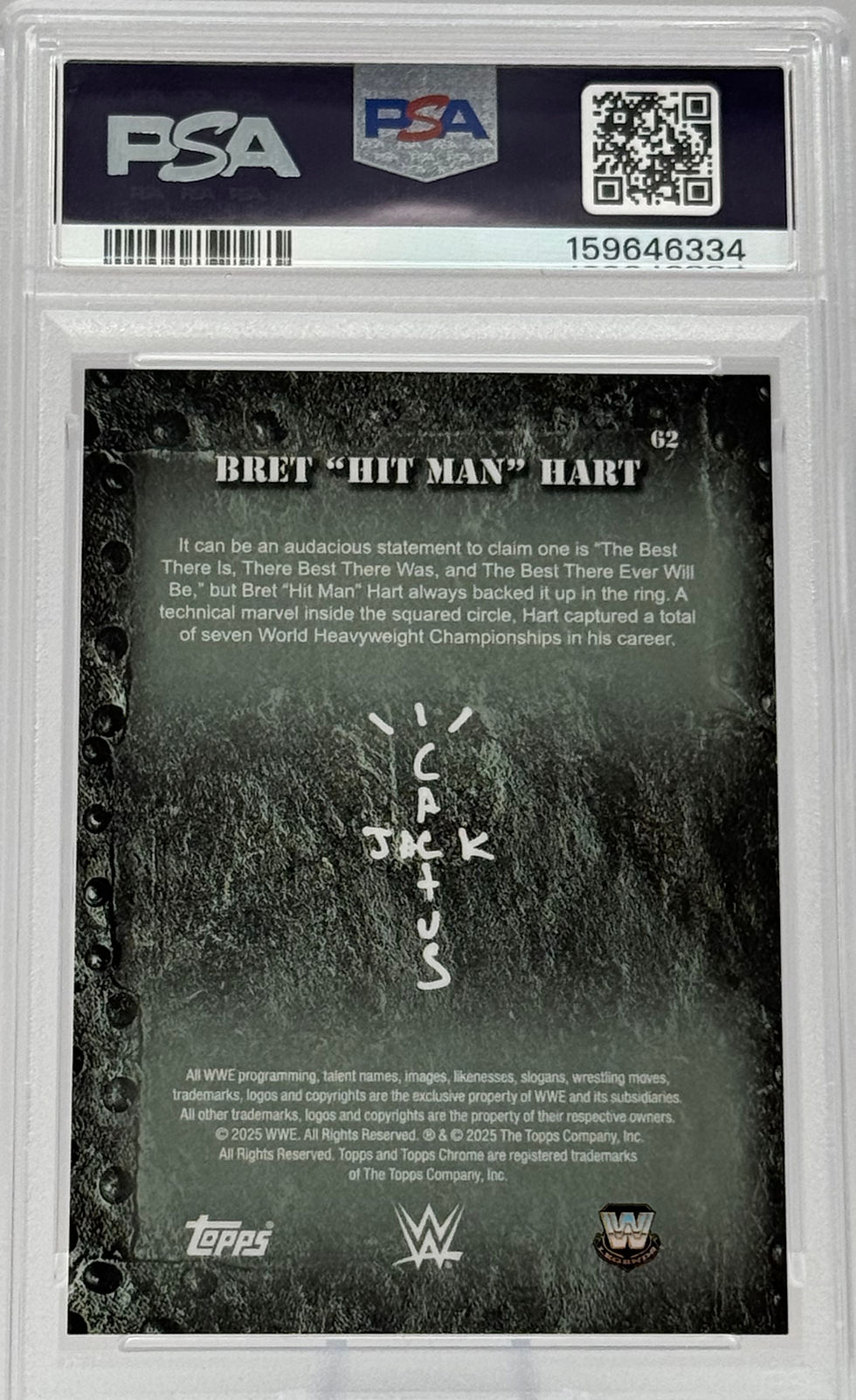 Bret "Hit Man" Hart (2025) Topps X Cactus Jack #62 S#113/125 Blue Sonar Refract Back View