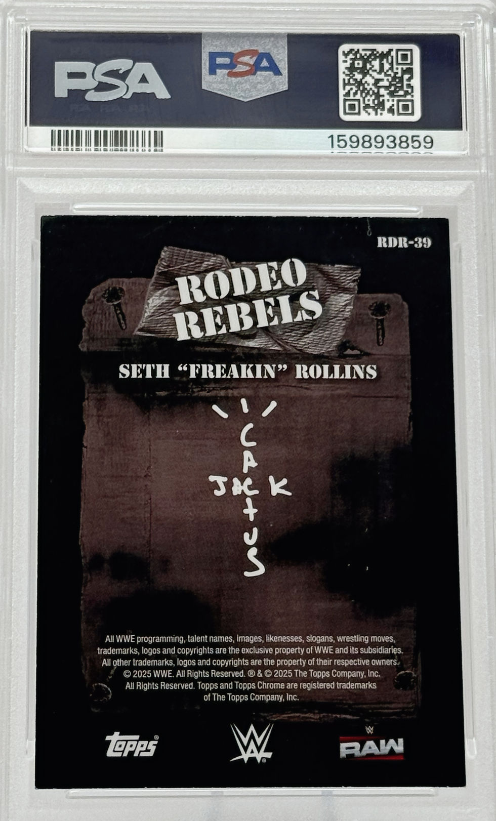 Seth Rollins (2025) Topps WWE X Cactus Jack #39 S#77/99 Rodeo Rebels Green Refractor Back View