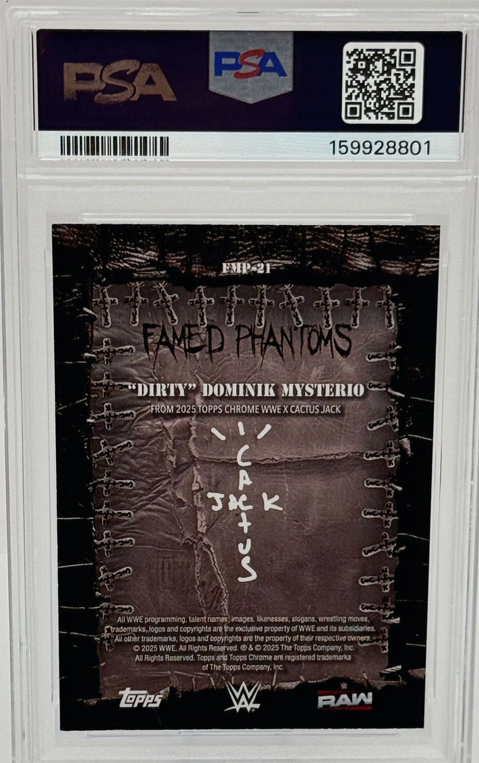 Dominik Mysterio (2025) Topps X Cactus Jack #21 S#53/99 Famed Phantoms Green Refractor Back View