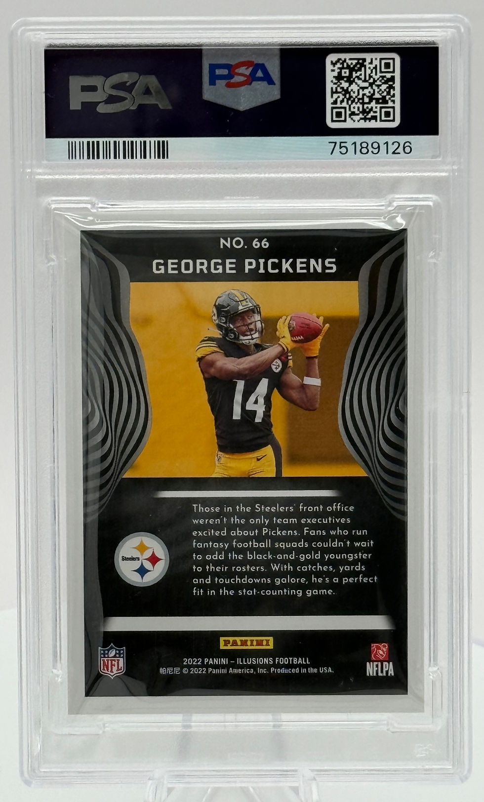 George Pickens (2022) - Illusions #66 - Yellow Diamond Rookie Refractor - Back View