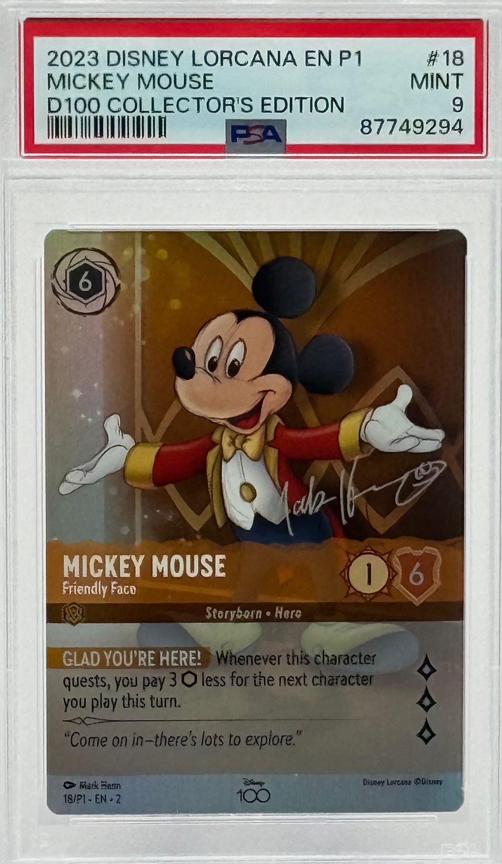 Mickey Mouse (2023) Disney Lorcana #18 P1-Promo | D100 Collector's Edition Holo - Front View