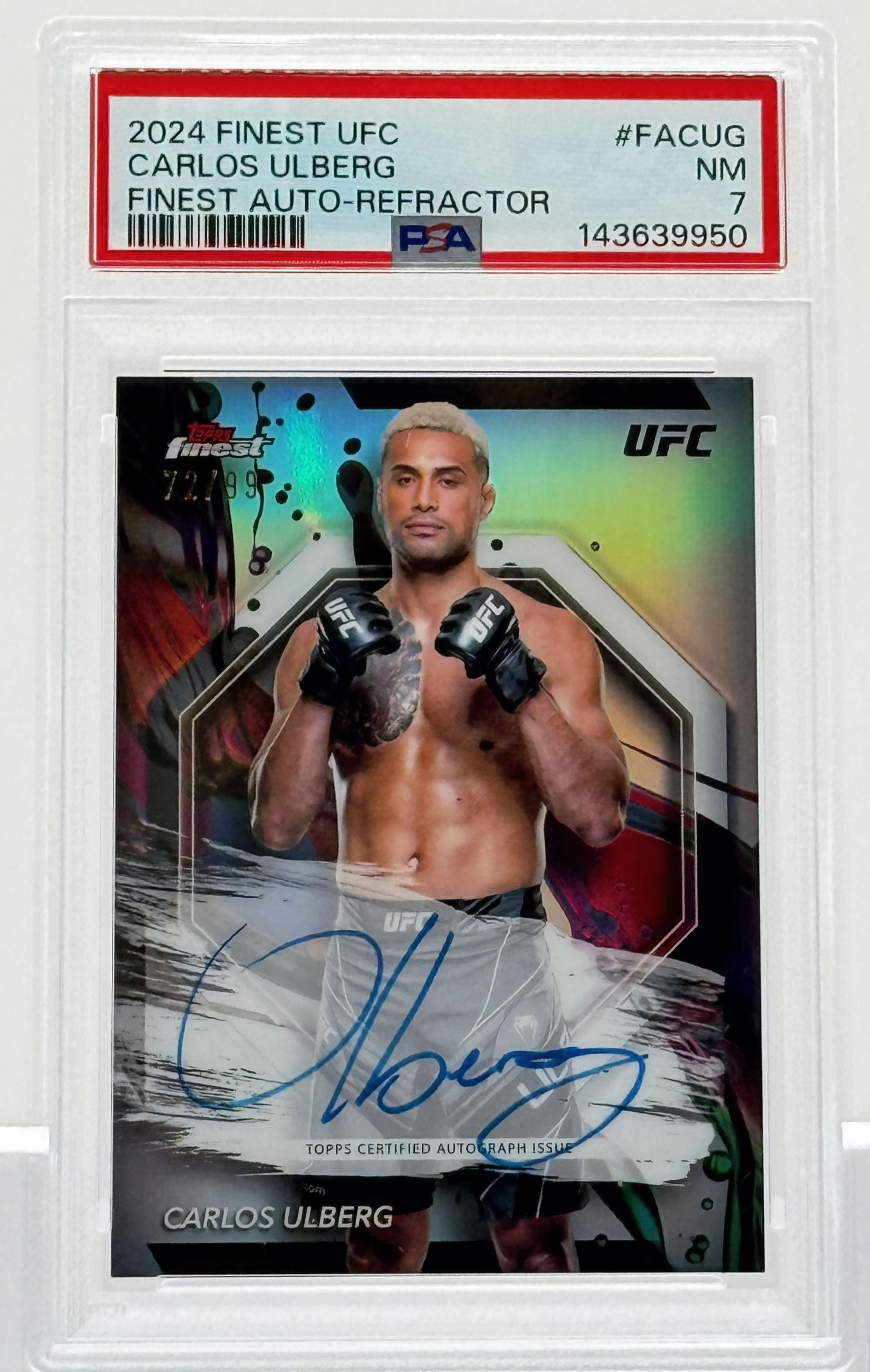 Carlos Ulberg (2024) Topps Finest UFC #FA-CUG Autograph Refractor Insert S#72/99 - Front View