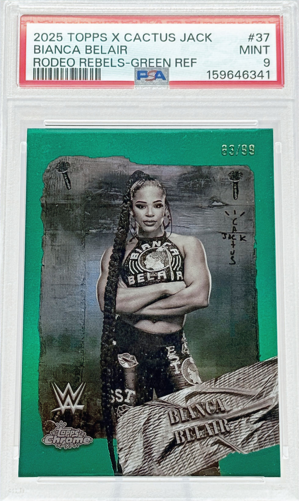 Bianca Belair (2025) Topps X Cactus Jack #37 S#63/99 Rodeo Rebels Green Refractor Front View
