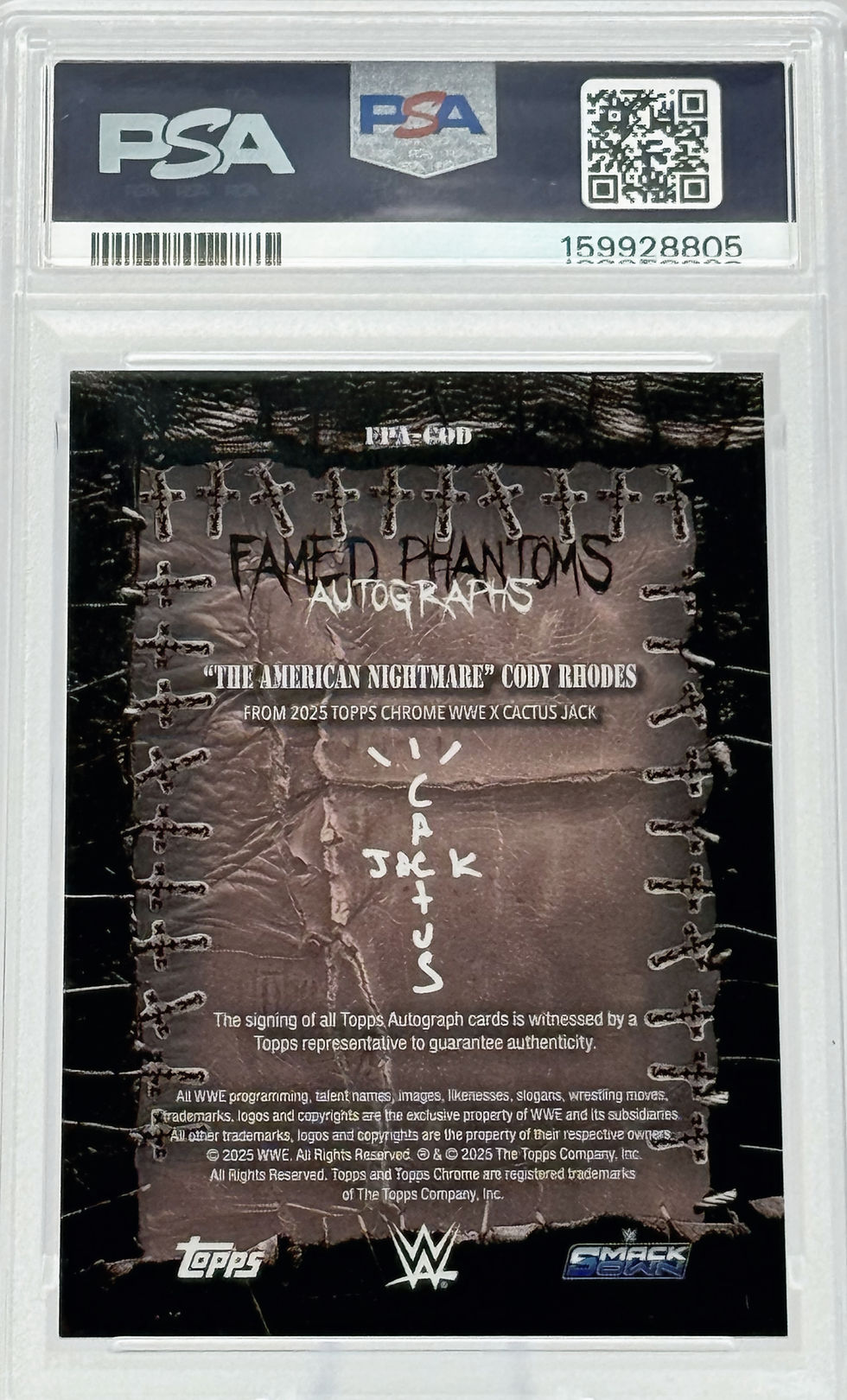 Cody Rhodes (2025) Topps X Cactus Jack #FPA-COD Famed Phantoms Autograph Back View