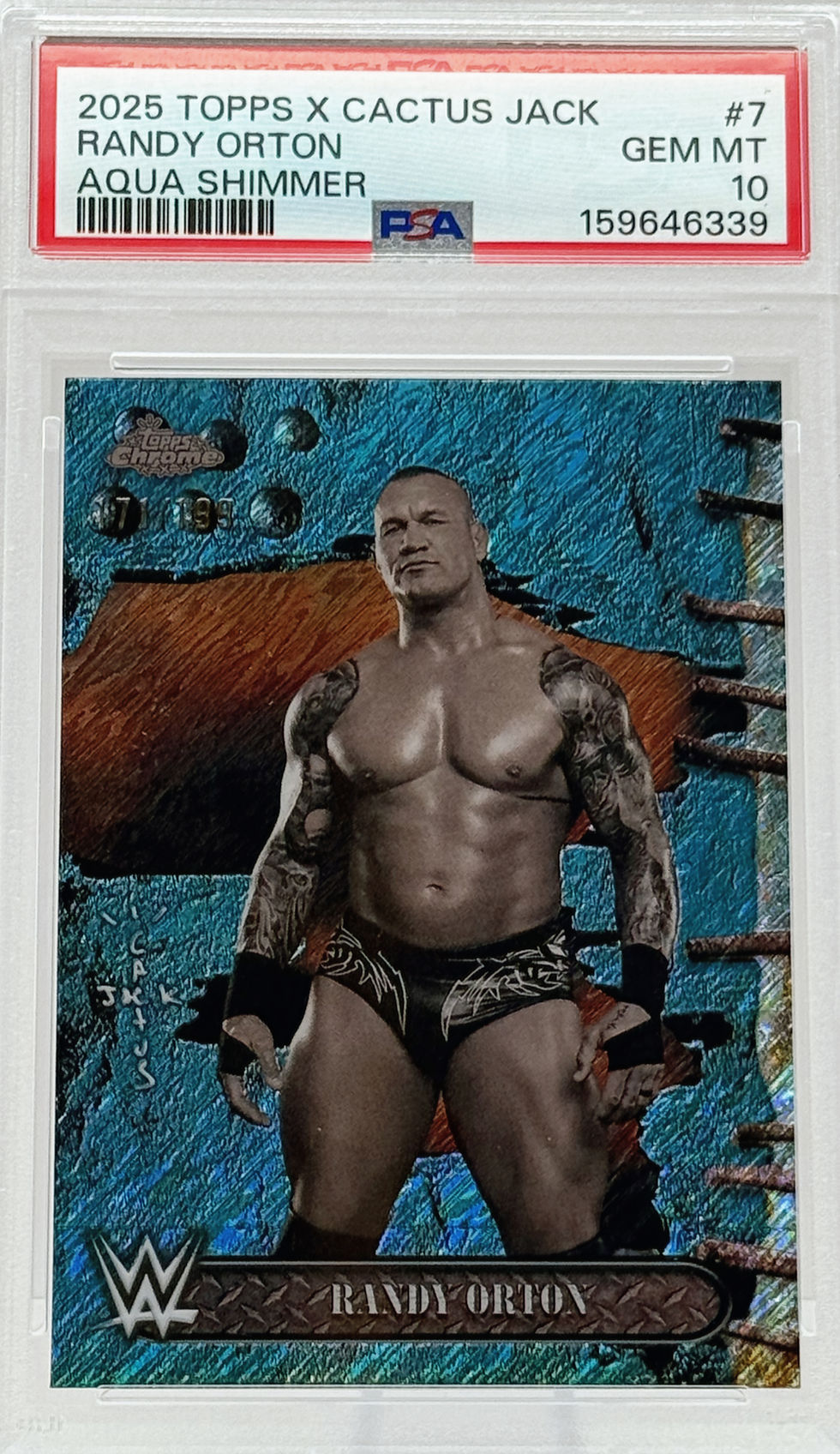 Randy Orton (2025) Topps X Cactus Jack #7 S#171/199 Aqua Shimmer Refractor Front View