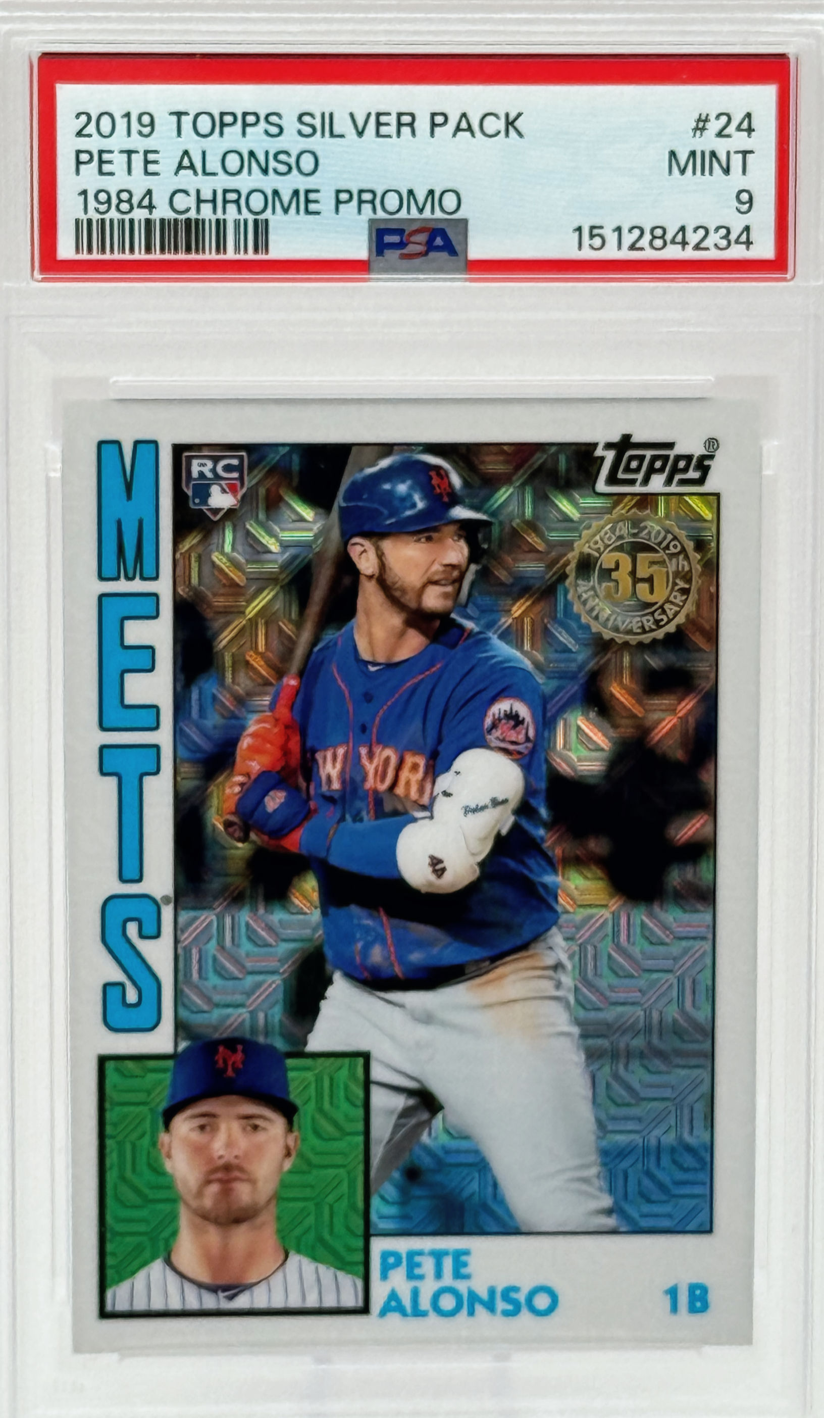 Pete Alonso (2019)(RC) Topps Silver Pack #24 - 1984 Chrome Promo Refractor Front View