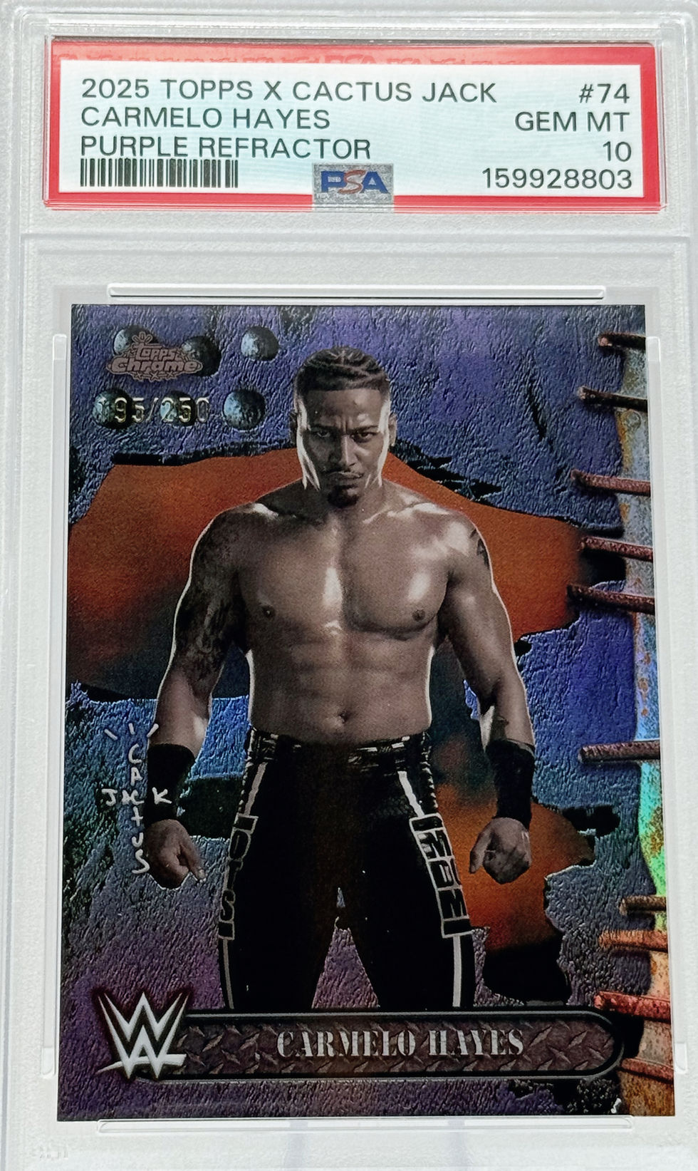 Carmelo Hayes (2025) Topps X Cactus Jack #74 S#195/250 Purple Refractor Front View