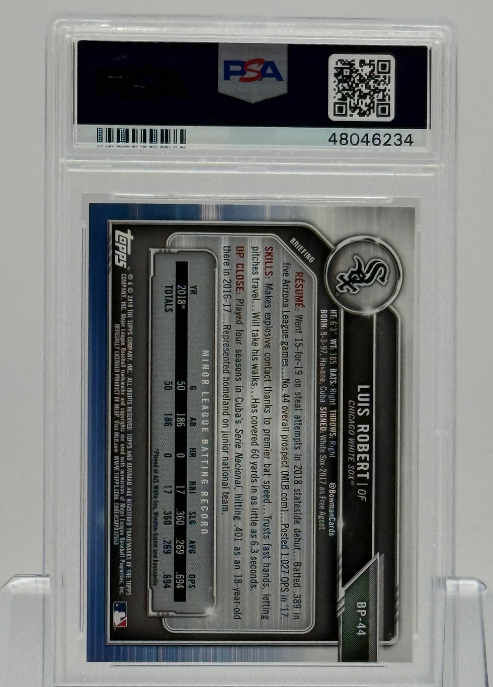 Luis Robert (2019) – Bowman #BP44 – Paper Prospects – Chicago White Sox - Back View