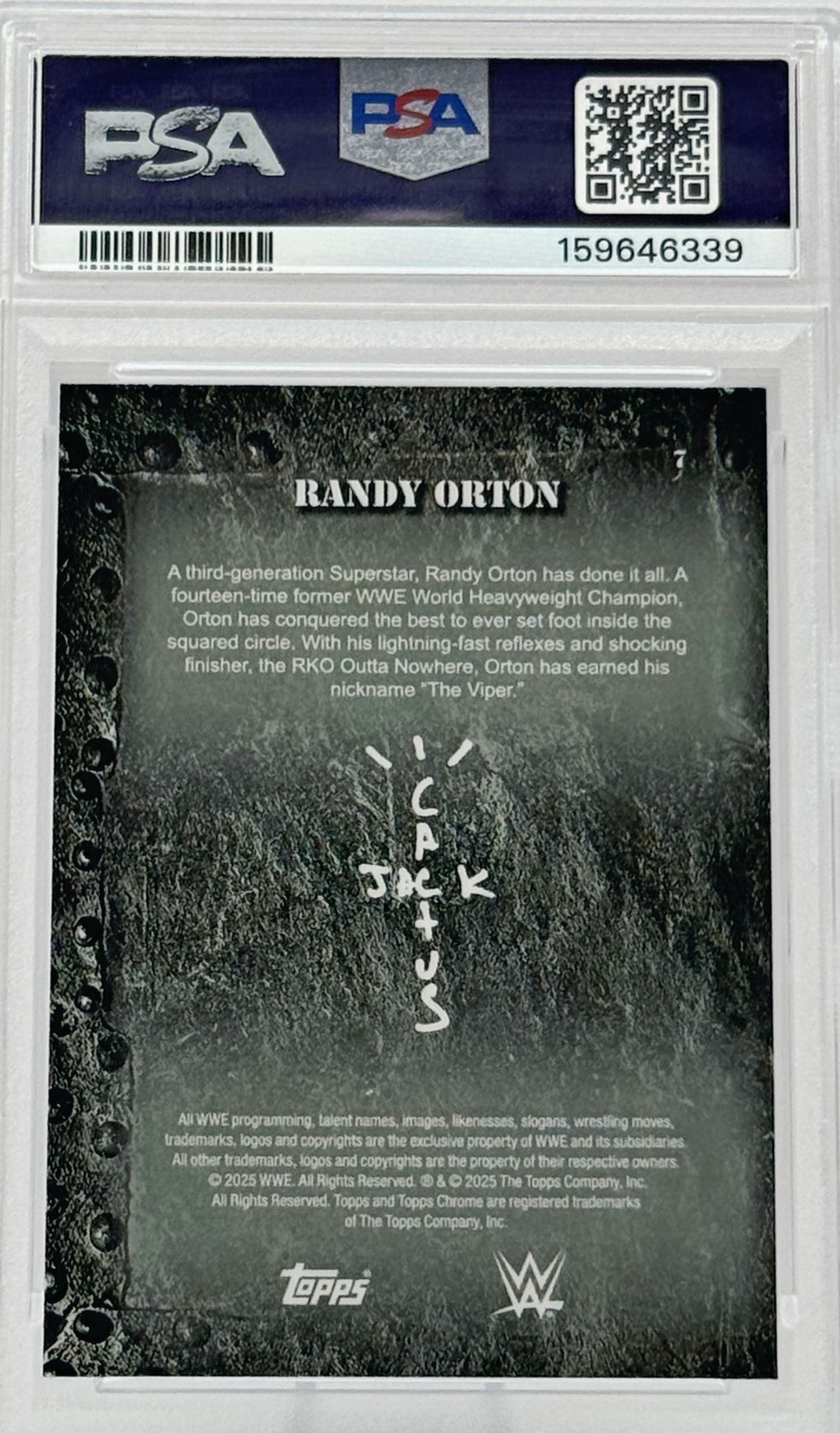 Randy Orton (2025) Topps X Cactus Jack #7 S#171/199 Aqua Shimmer Refractor Back View