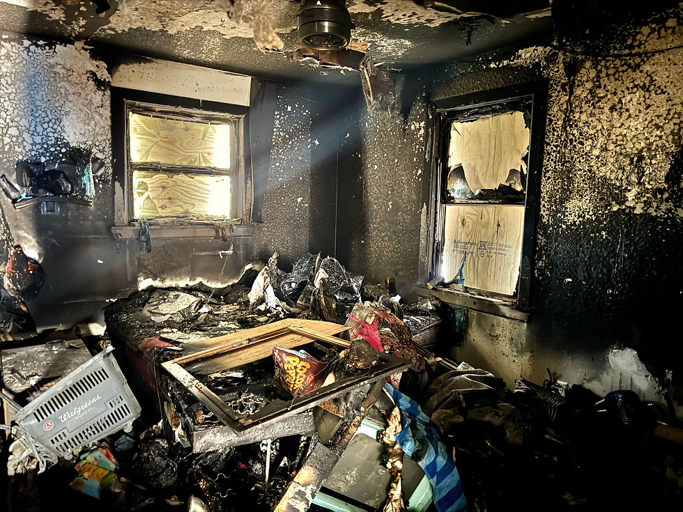 High angle view of a fire truck responding to an apartment fire in an Oklahoma neighborhood