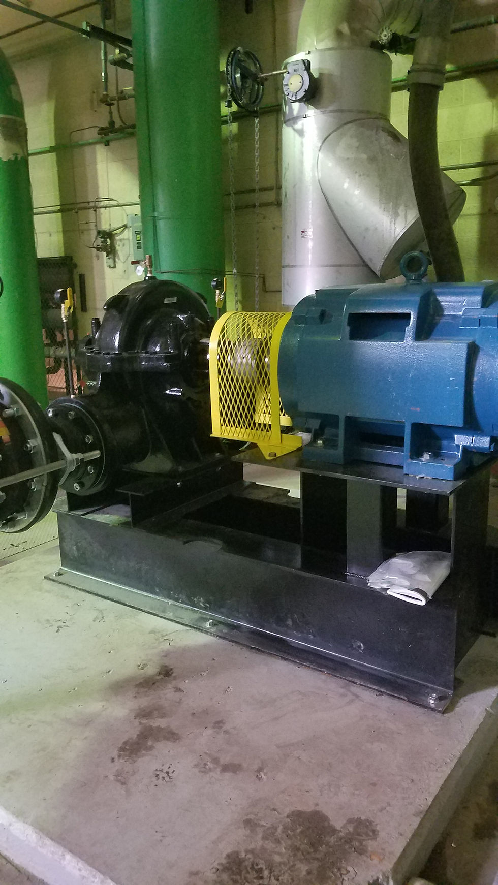 Pump installation using custom pump stand and motor mount (view 1)