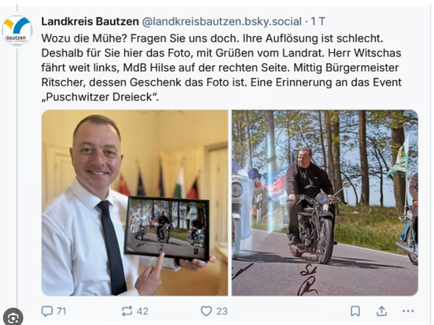 Landrat Udo Witschas in Freude über ein Bild von einer gemeinsamen Oldtimerausfahrt mit dem AfD-Bundestagsabgeordneten Hilse