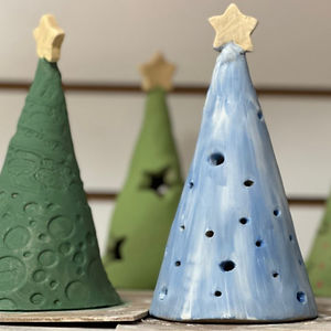Christmas Tree lanterns made at a Pottery Class at Crafty Monkey in St. Neots