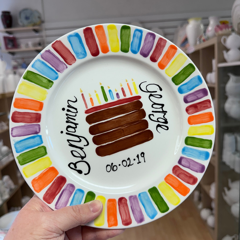 First birthday plate painted at Crafty Monkey pottery painting studio