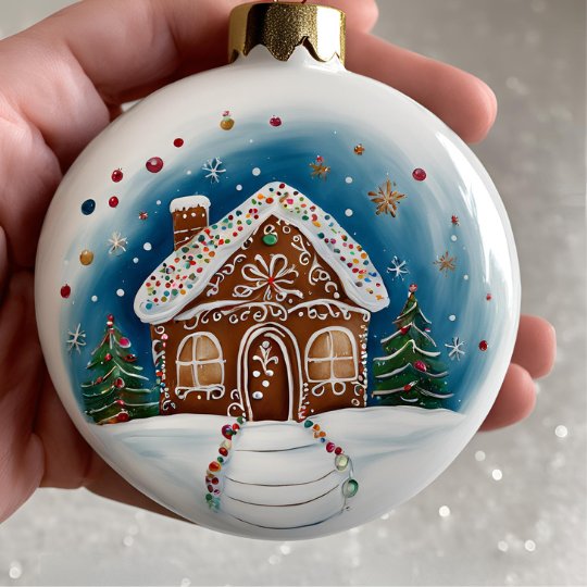 Bauble with a Gingerbread house design.