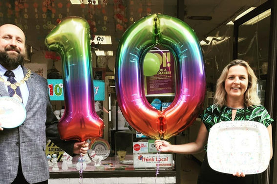 10th birthday balloons for Crafty Monkey celebrating 10 years