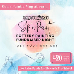 Advert promoting a mug painting sip and paint fundraising night for a local pre-school