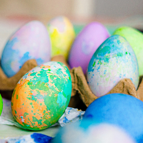 Eggs painted with speckled effect