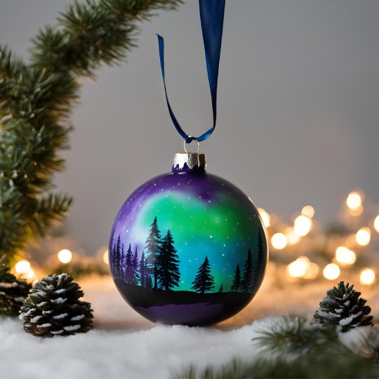 Bauble with an Aurora sky painted on.