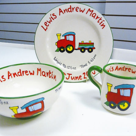 Personalised pottery painted for a Christening gift