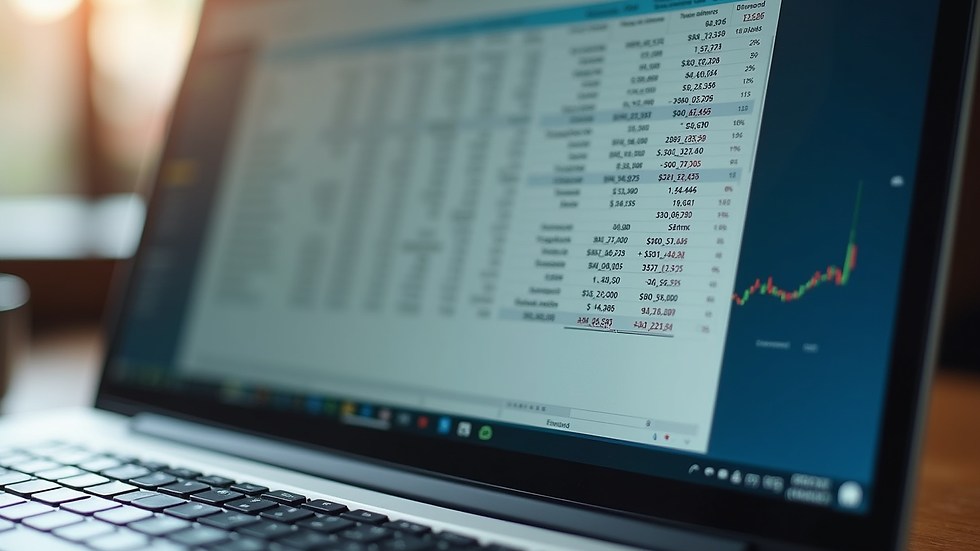 Close-up view of a laptop screen showing a financial spreadsheet