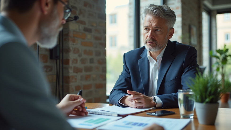 Close-up view of a financial advisor discussing growth strategies with a client