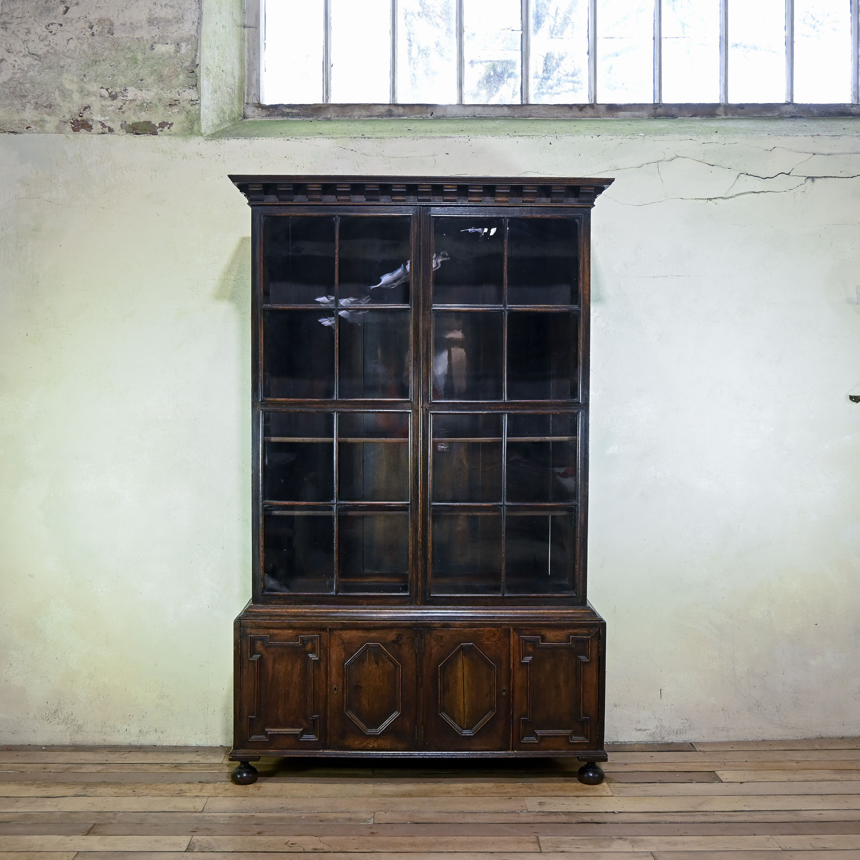 19th century glazed oak Bookcase - Manner Of Samuel Pepys