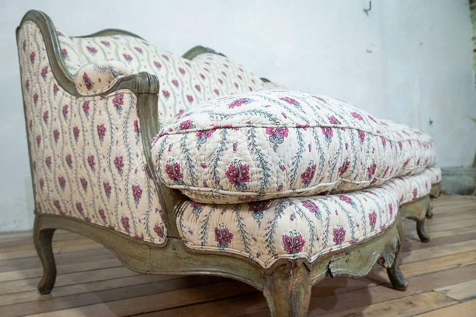 Thumbnail: A Louis XV Painted Canapé à Oreilles Serpentine Shaped Feather Sofa - Settee