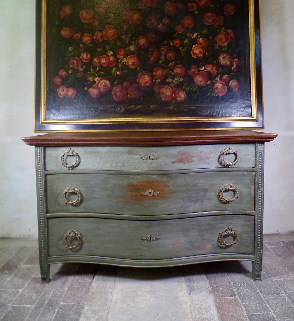 Antique French Continental Serpentine Chest Of Drawers Painted Green