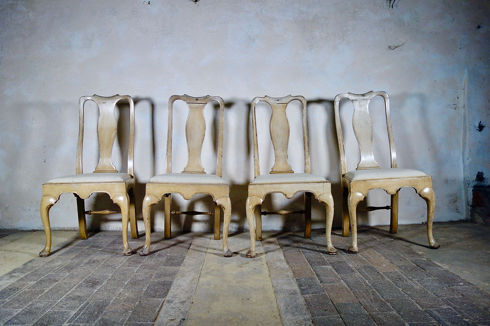 Thumbnail: Set Of Four Antique Painted Queen Anne Dining Chairs