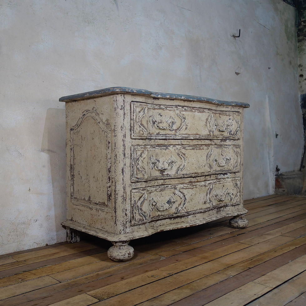 Thumbnail: An Original Painted French Serpentine Commode - Chest of Drawers