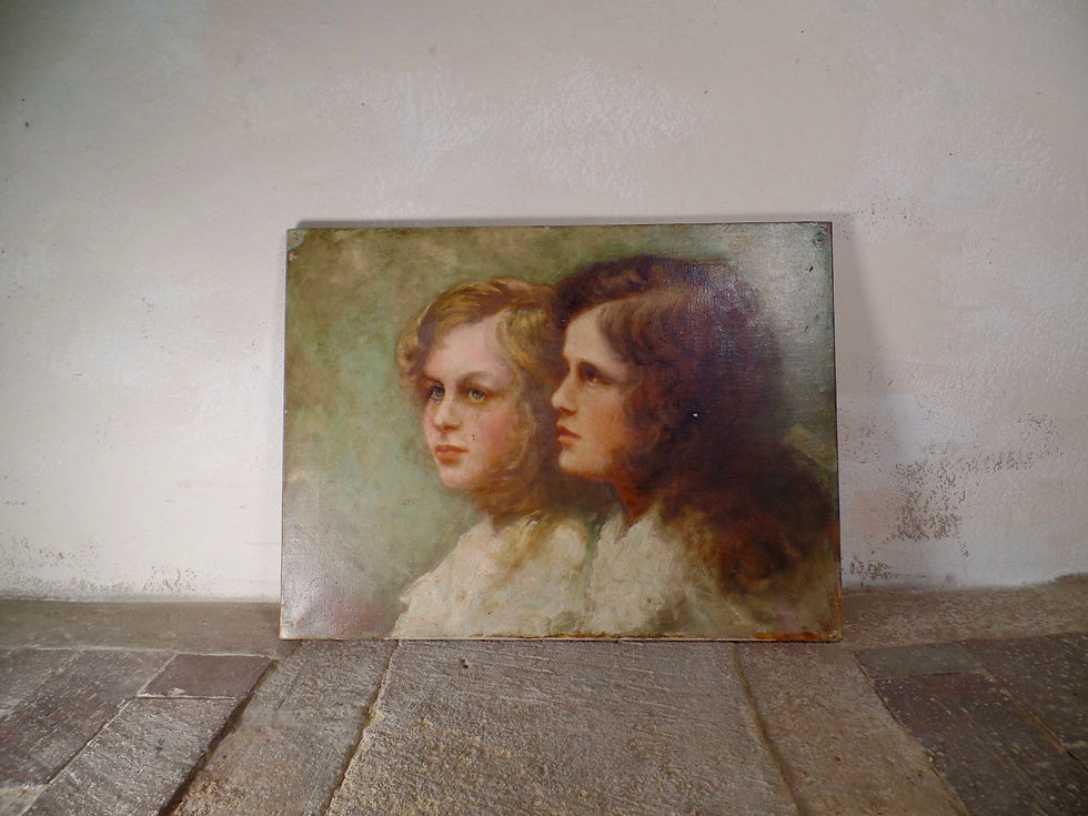 English School Oil Painting Of Two Girls