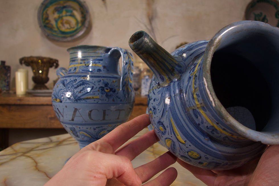 Thumbnail: A Pair of Mid-17th Century Italian Maiolica Berettino Wet Drug Jars