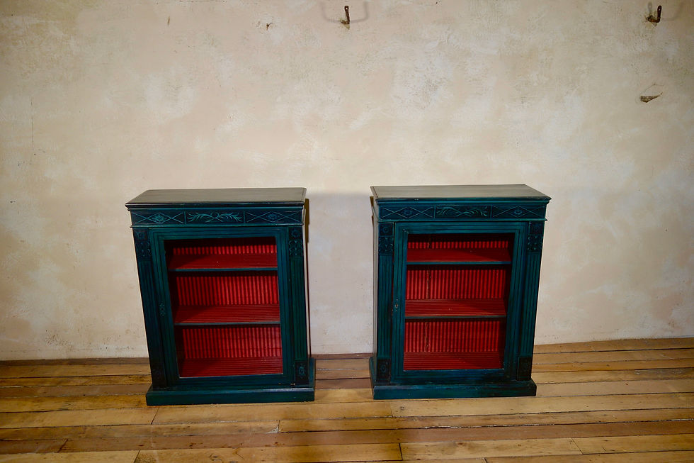 Thumbnail: A Near Pair Of Regency Style Green Painted Pier Display Cabinets Glazed