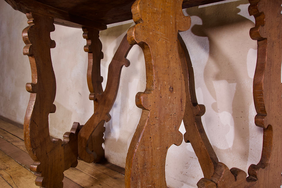 Thumbnail: A Charming 18th Century Italian Demi lune Lyre Leg Fruitwood Console Table