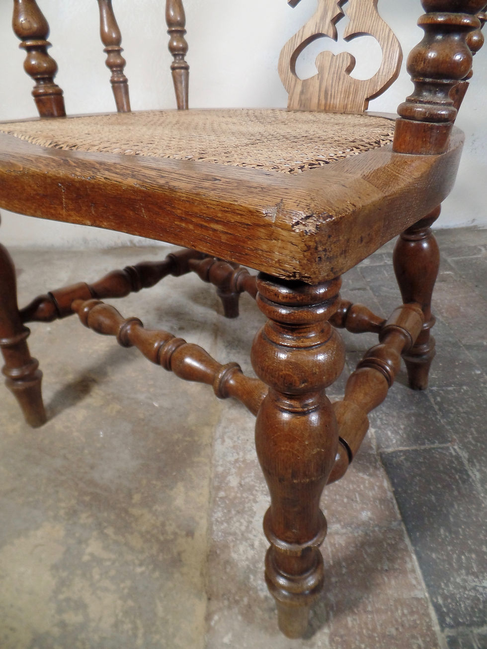 Thumbnail: Pair Antique Oak Scroll Chairs