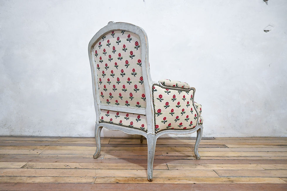 Thumbnail: A Louis XV Grey Painted Upholstered Bergere Armchair By Jean-Baptiste Lebas