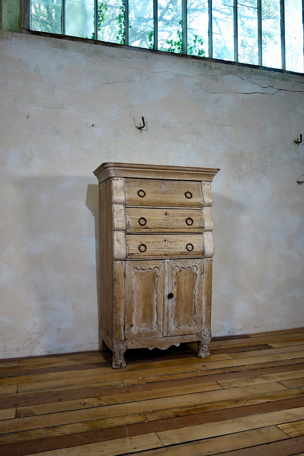 Thumbnail: A Tall 18th Cent Dutch Bleached Oak Secrétaire Cabinet