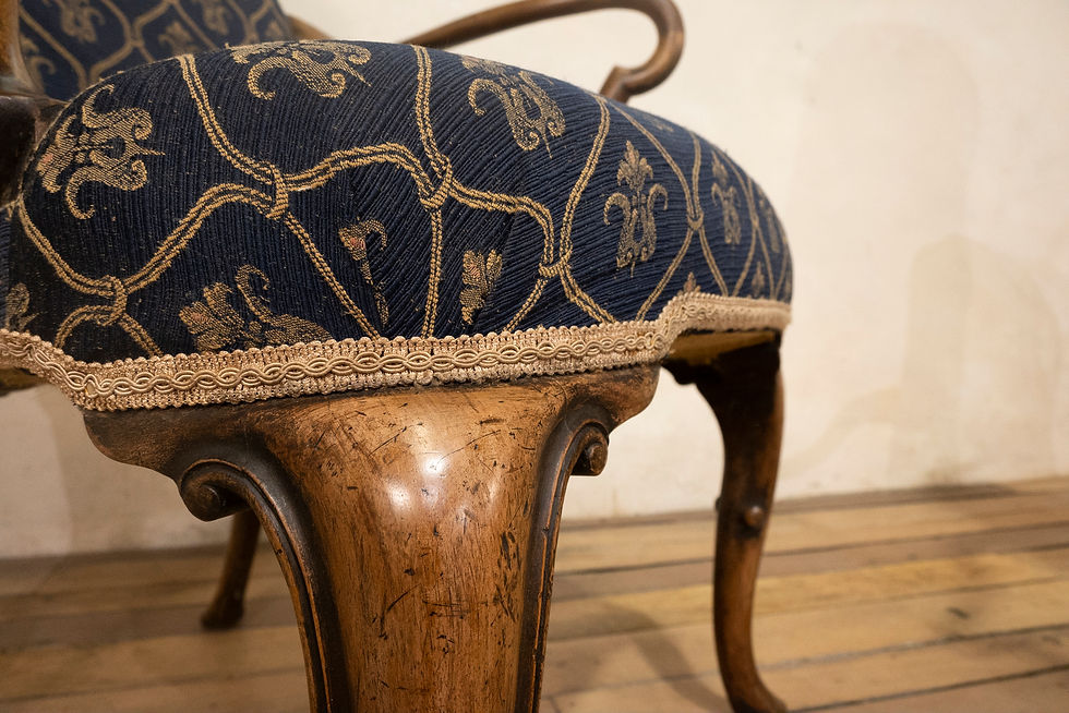 Thumbnail: A Pair Of Queen Anne Upholstered Open Armchairs - Shepherd crook Arms